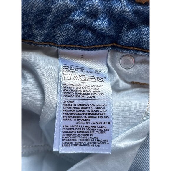 Old Navy Distressed Button Front Denim Skirt Size 2 Knee Length Cut Off Raw Hem - Picture 4 of 4